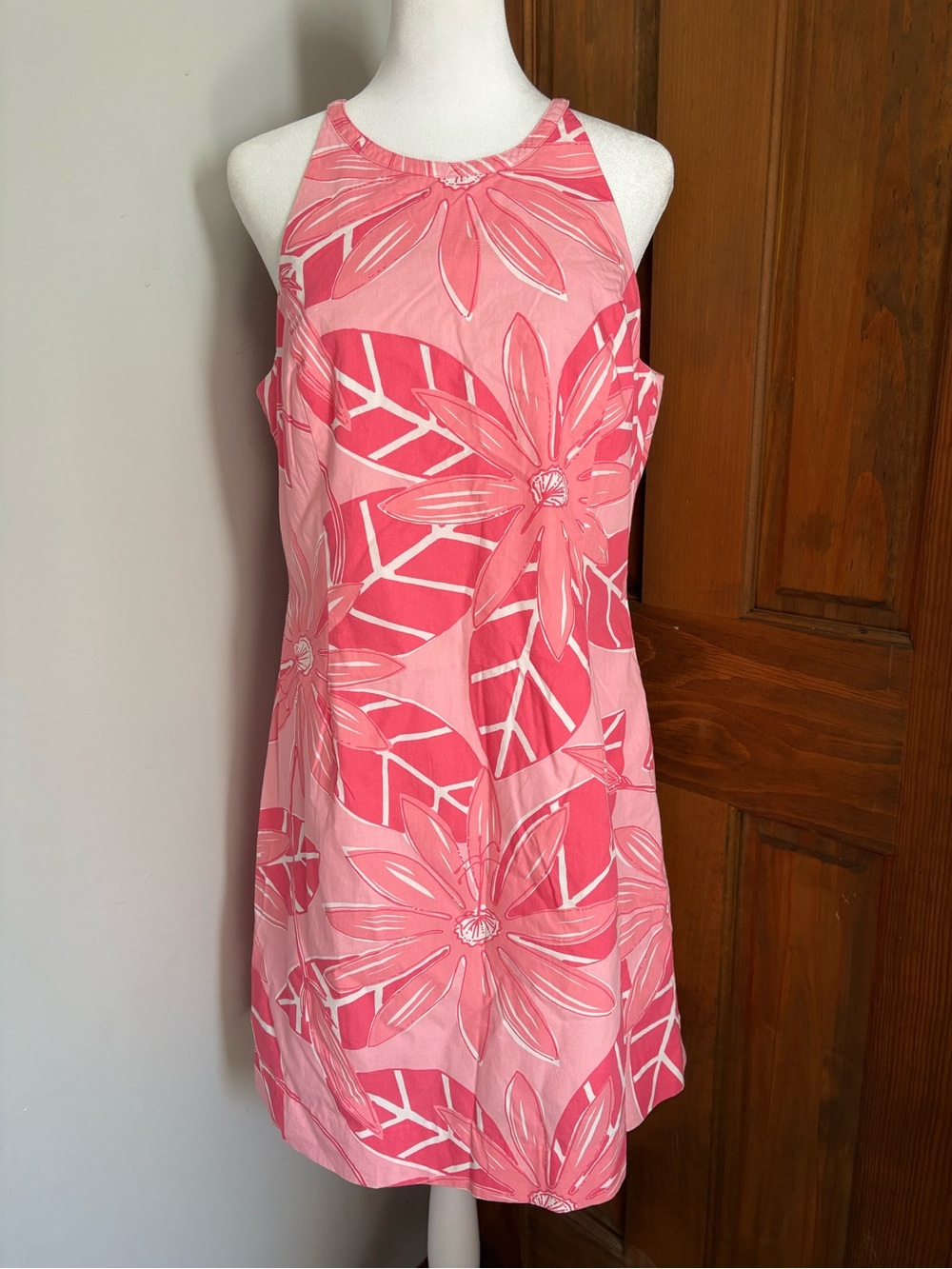 Vintage Lilly Pulitzer White Label Size 10 Pink Floral Print Halter Summer Dress